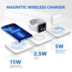 3 in 1 Magnetic Foldable MagSafe Compatible Wireless Charger for iPhone 15 to 12 Series | Compatible with AirPods 2, 3, Pro | Compatible with only Apple Watch Series | Wireless Charger 23W - White - Image 2