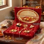 Pooja Thali Set with Red Gift Box Very Small 6 Inch Pital Plate Kalash Spoon Chandan Wati Dhup Dan Kuber Diya Ghanti Puja Arti Thali for Diwali Home Office Mandir Wedding Return Gifts - Image 4
