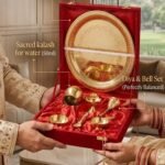 Pooja Thali Set with Red Gift Box Very Small 6 Inch Pital Plate Kalash Spoon Chandan Wati Dhup Dan Kuber Diya Ghanti Puja Arti Thali for Diwali Home Office Mandir Wedding Return Gifts - Image 3