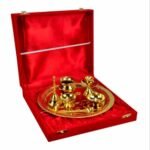Pooja Thali Set with Red Gift Box Very Small 6 Inch Pital Plate Kalash Spoon Chandan Wati Dhup Dan Kuber Diya Ghanti Puja Arti Thali for Diwali Home Office Mandir Wedding Return Gifts - Image 2